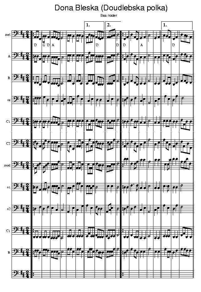 Doudlebska Polka, music notes bass1; CLICK TO MAIN PAGE